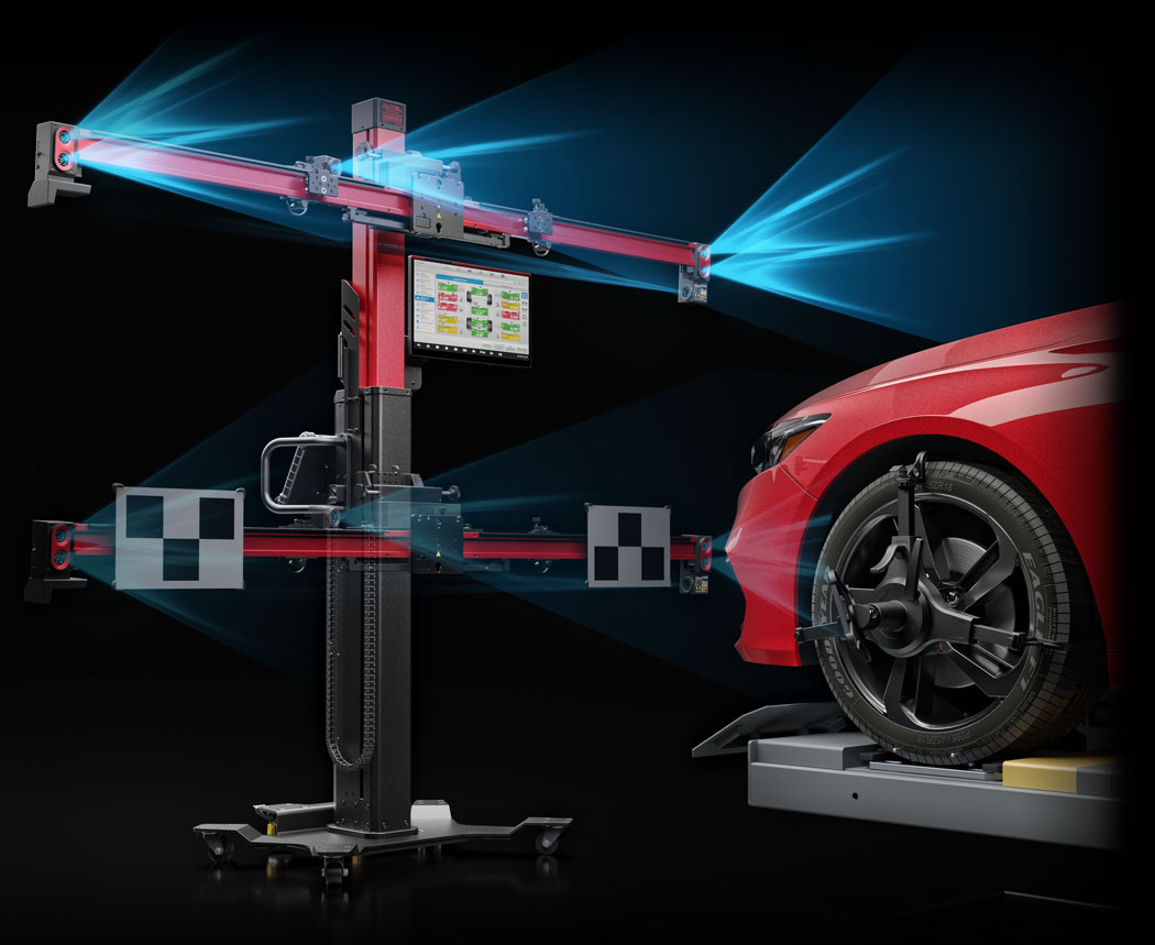 Professional ADAS calibration equipment positioned beside a vehicle